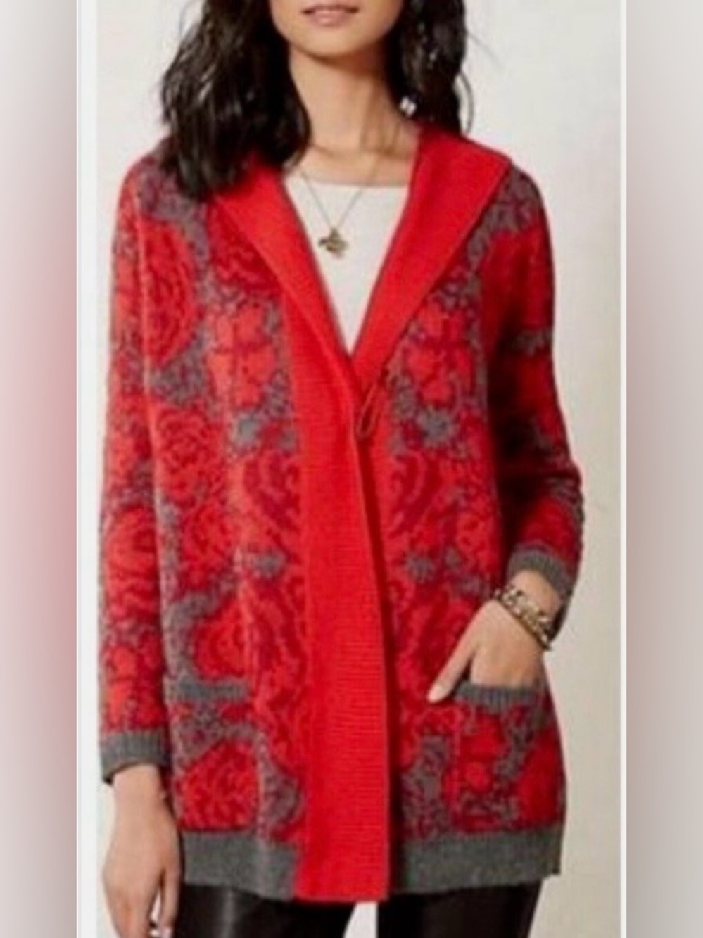 Sparrow Anthropologie Maraschino Floral Hooded Cardigan Sweater